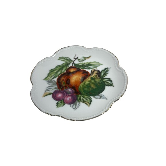 VTG Lego Wall Hanging Porcelain Plate Fruit Gold Trim Deco 6" Japan Set Of 2 - Picture 4 of 11